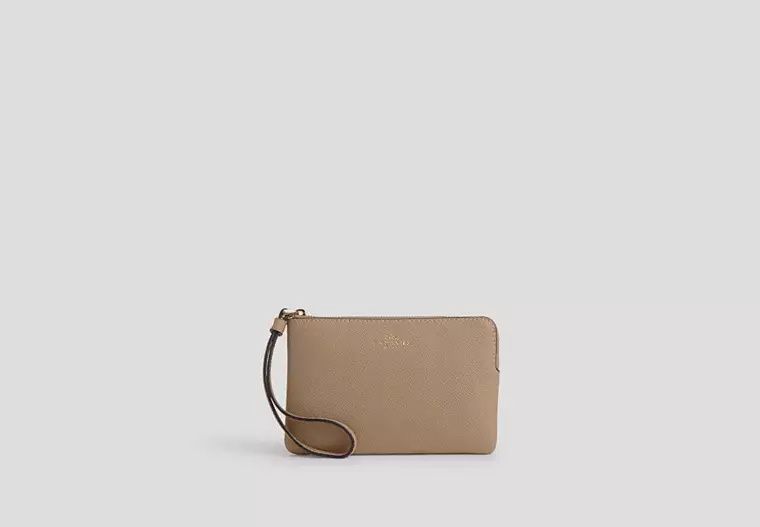 Rare Coach Large Corner Zip Wristlet tan