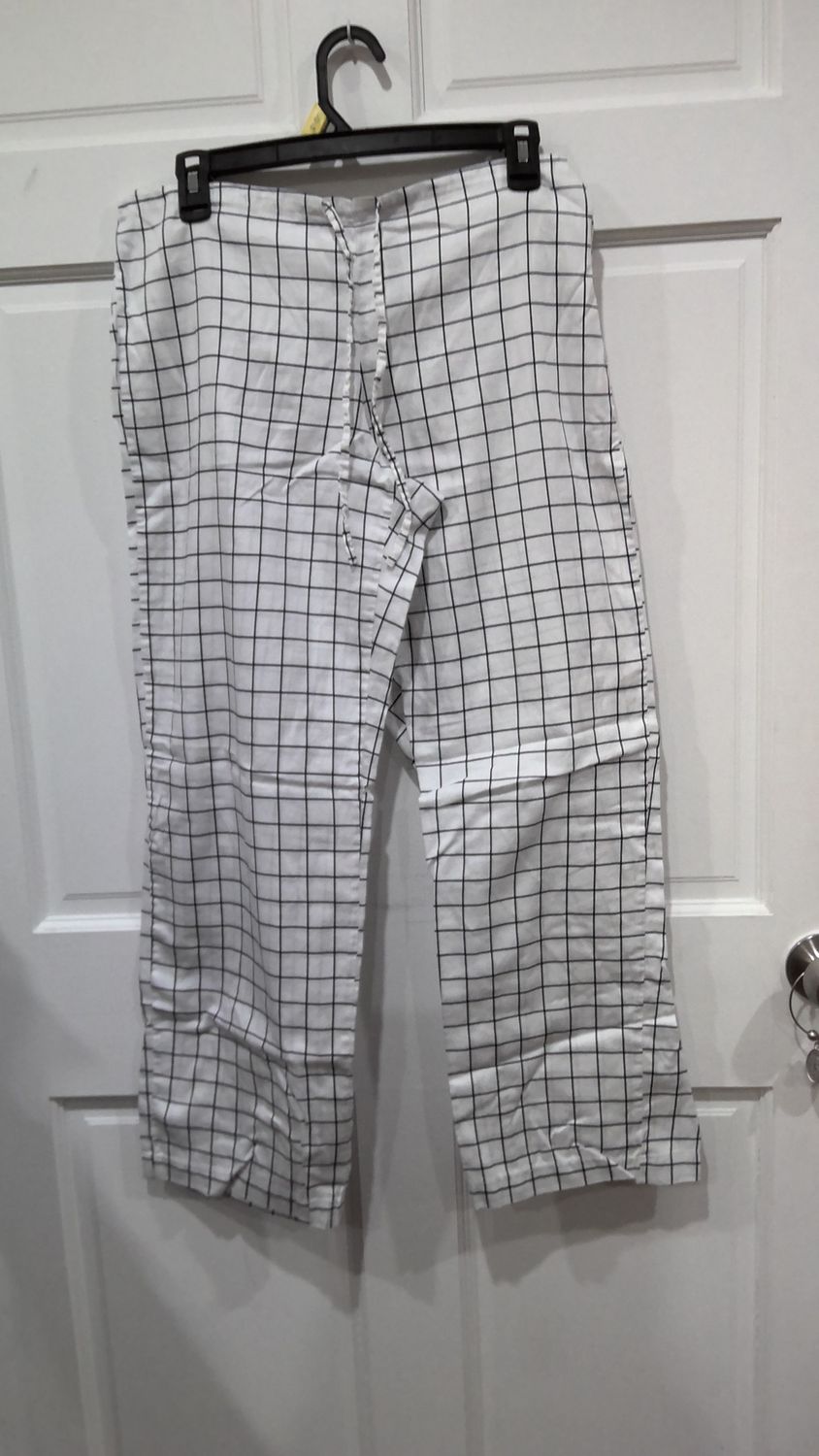 blue and white squared pj pants small