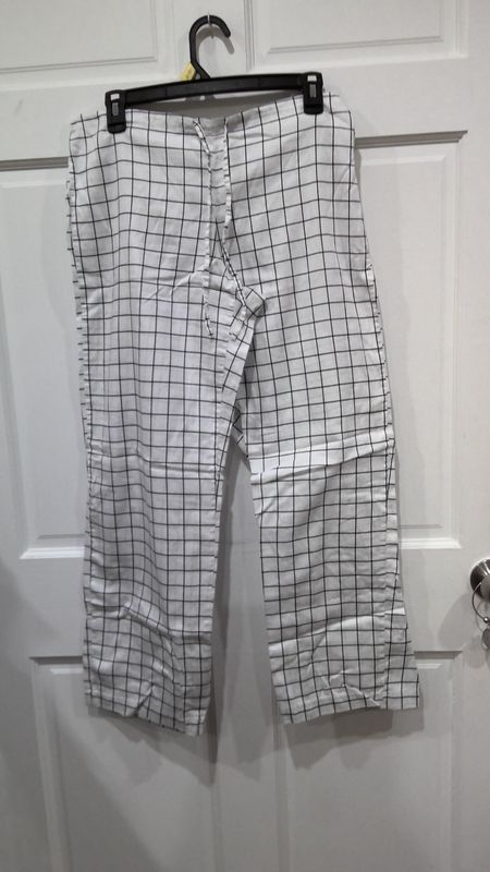 blue and white squared pj pants small