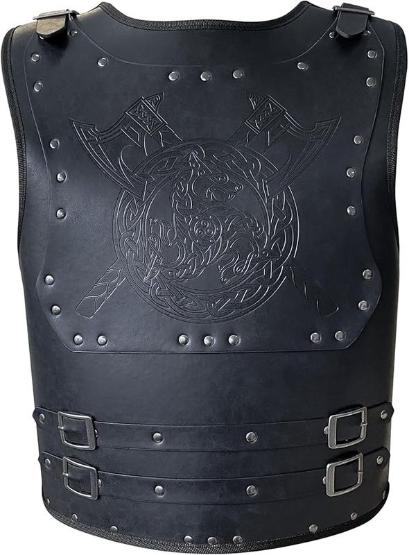 HiiFeuer Viking Warrior PU Leather Chest Armor, Retro Knight Leather Body Armor, Medieval Armor for LARP/Cosplay