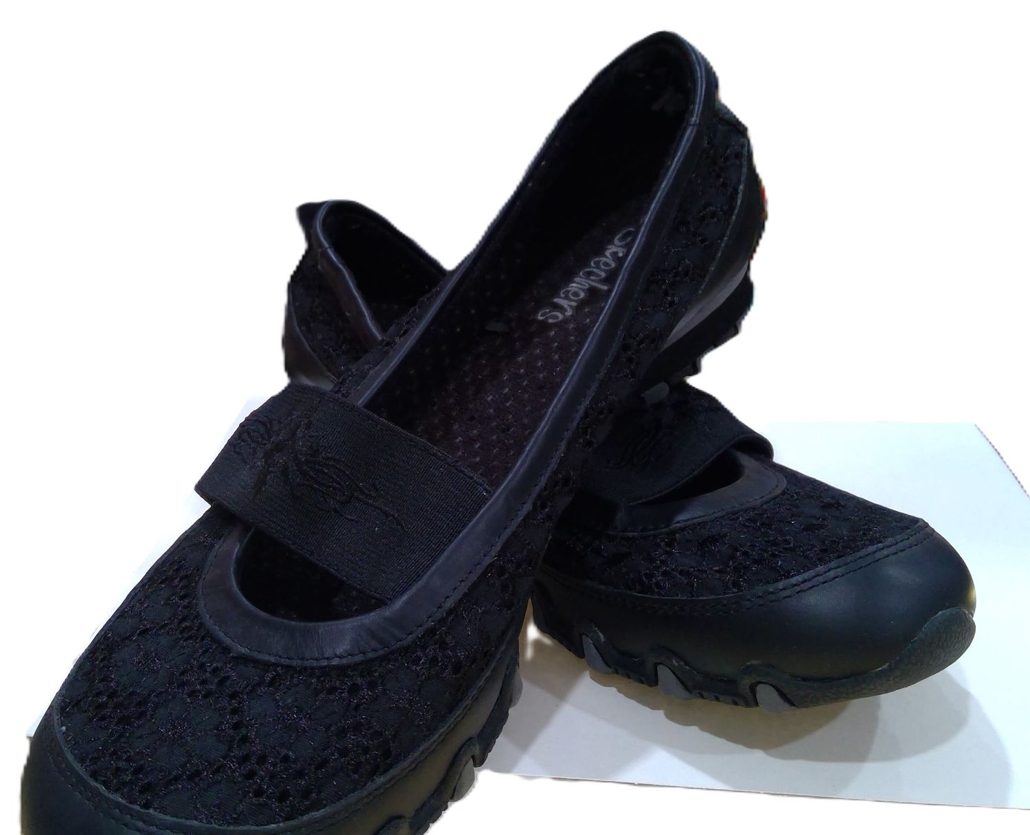 Black Skechers With Flowered Lace