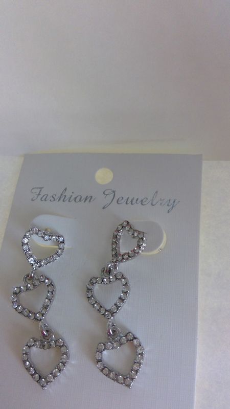 C Z heart 3 tier earrings