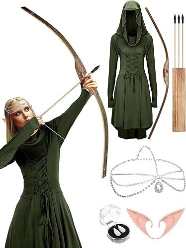 5 piece women&#39;s  renaissances elf costume, Colour: Green, Size: Large