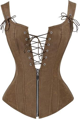 Charmian Womens Renaissance Lace Up Vintage Bone Corset, Size: 4xl, Colour: Brown