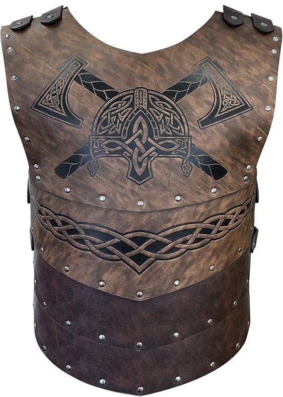 HiiFeuer Viking Faux Leather Embossed Chest Armor, Retro Medieval Knight Leather Armor for LARP/Cosplay