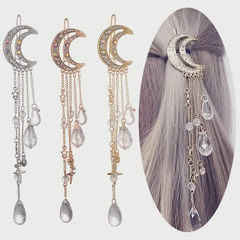 Elegant Moon-Shaped Rhinestone Hair Clip -