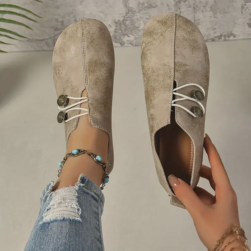 Women&#39;S Ballet Flat Slip-On Soft And Comfortable Retro Style Casual Button Details Non-Slip Flat Shoes
