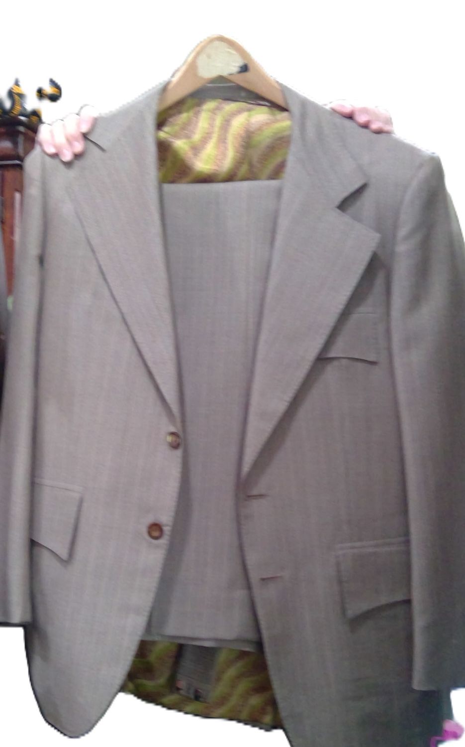 Plaid Beige vintage 70s suit size med