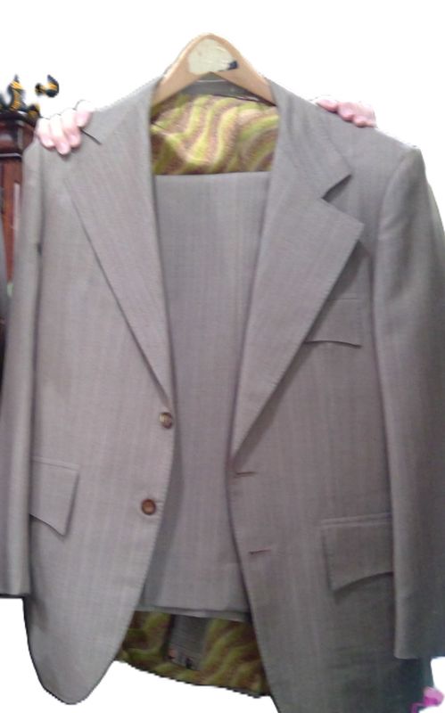 Plaid Beige vintage 70s suit size med