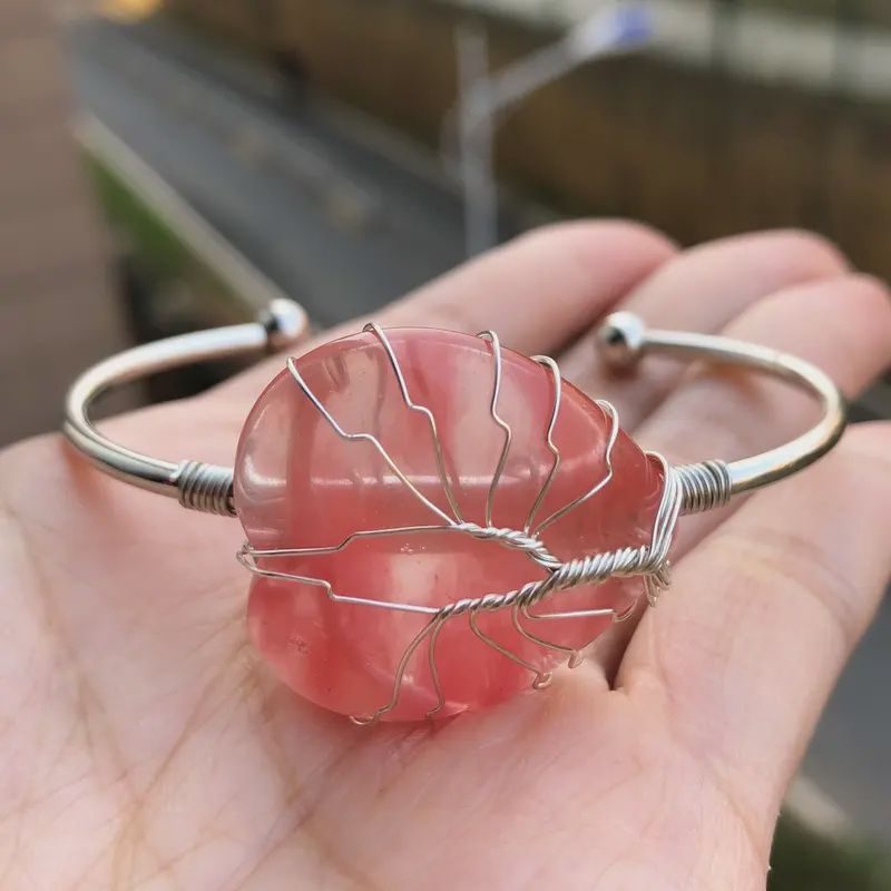 Gems Stone Heart Bangle Bracelet Rose