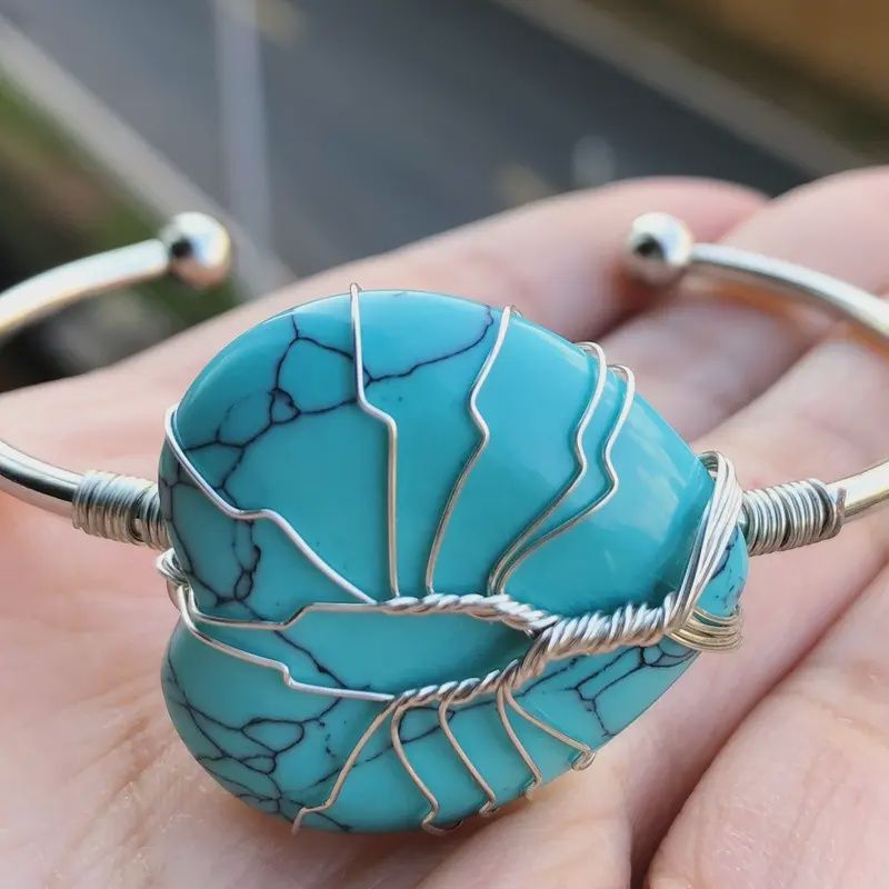 Gems Stone Heart Bangle Bracelet Turquoise