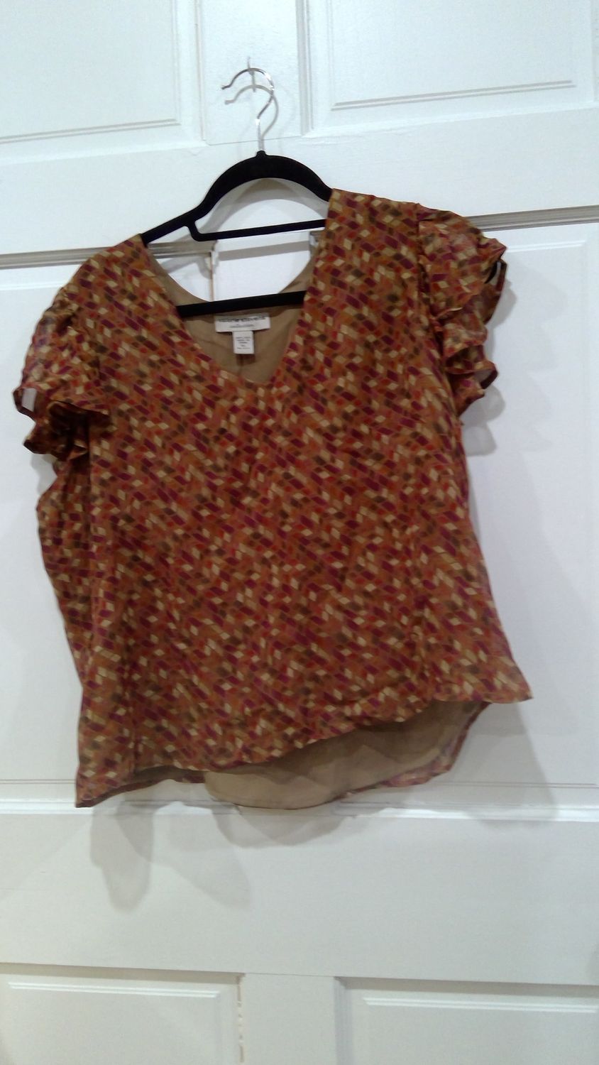 Valerie Stevens Short Sleeves Brown Multi color Size LG