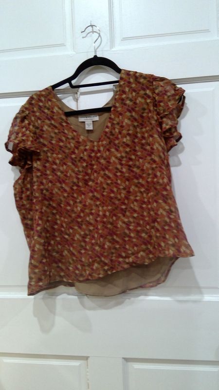 Valerie Stevens Short Sleeves Brown Multi color Size LG