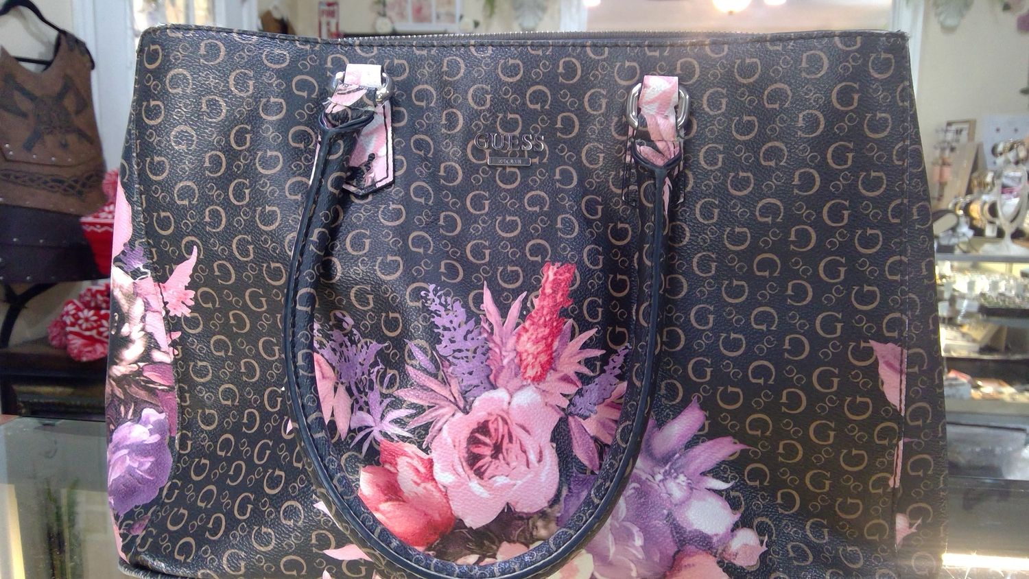 Guess  Purse  With Flowers Purple And Pink EST 1981
