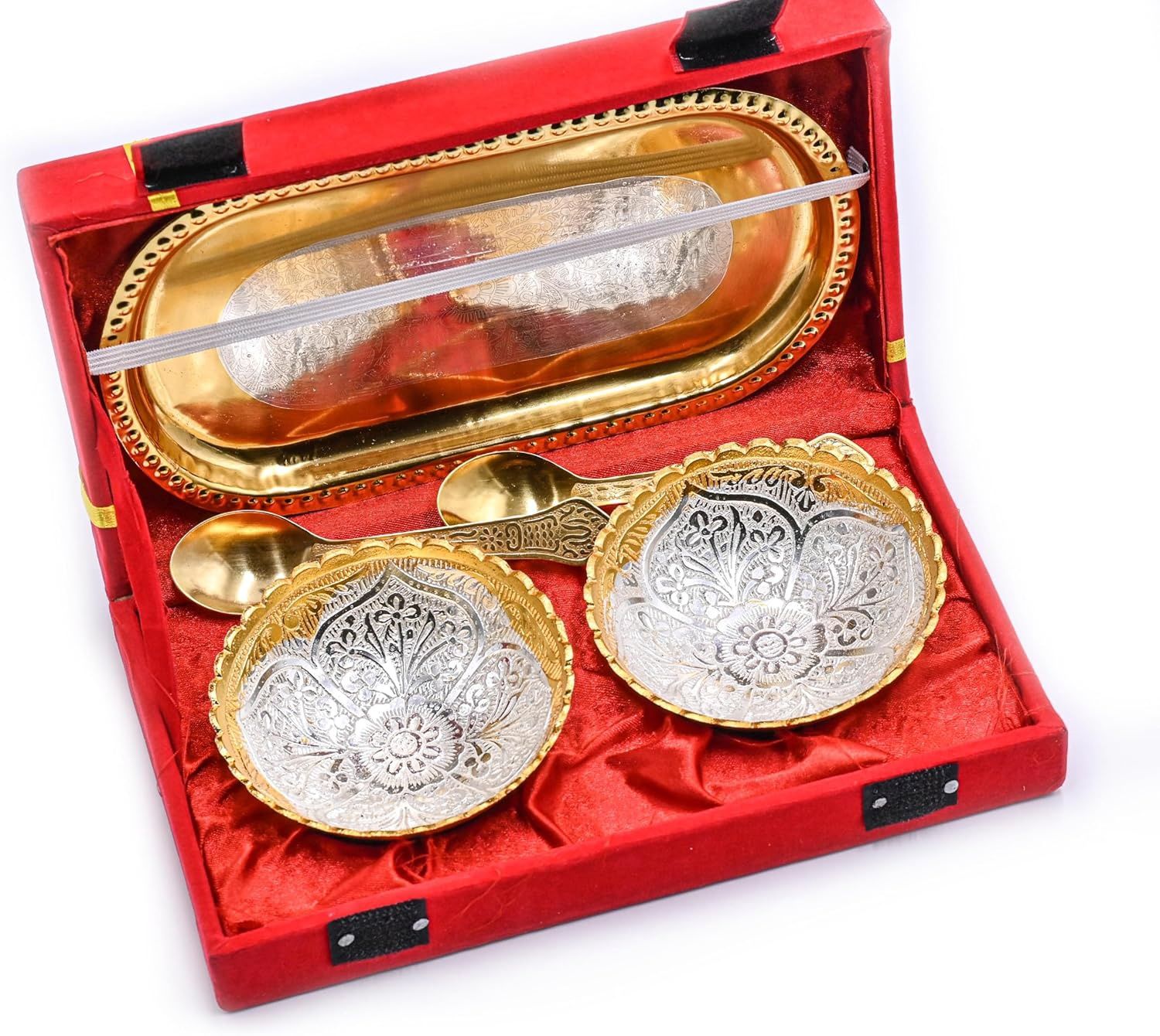 IGH Gold Silver Plated Antique Bowl Spoon Tray Set