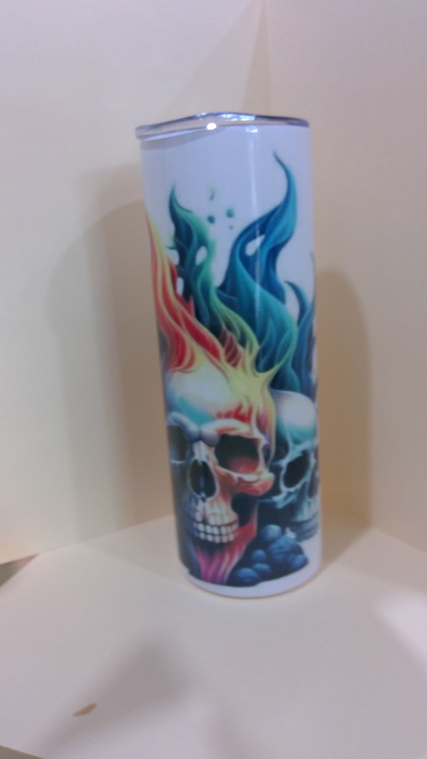 Three Flaming Skulls Tumbler