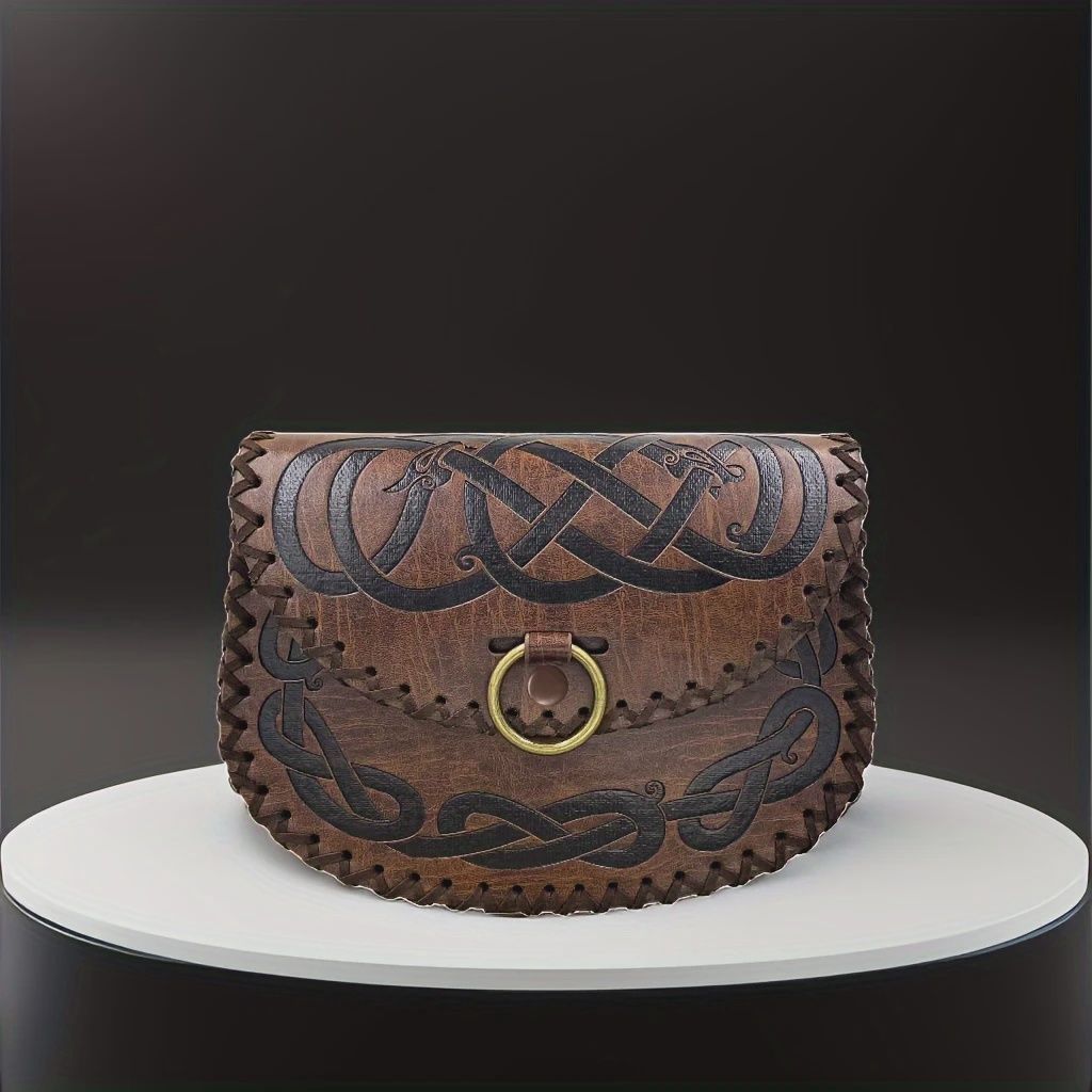 Warriors Sporran Pouch - Faux Leather Celtic Pattern Belt Bag, Medieval Renaissance