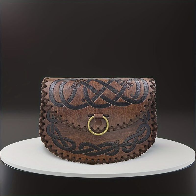 Warriors Sporran Pouch - Faux Leather Celtic Pattern Belt Bag, Medieval Renaissance