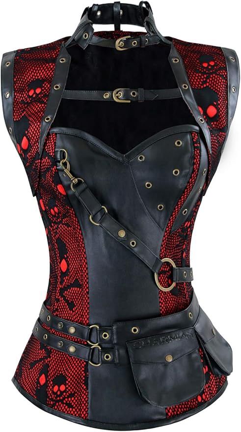 Charmian Women&#39;s Charmian Steampunk Spiral Steel Boned Vintage Skull Corset, Size: Small