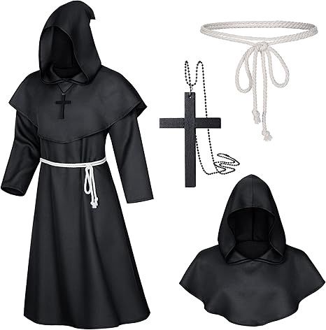 Medieval Renaissance Monk Friar Priest  Cloak, Colour: Black, Size: Large