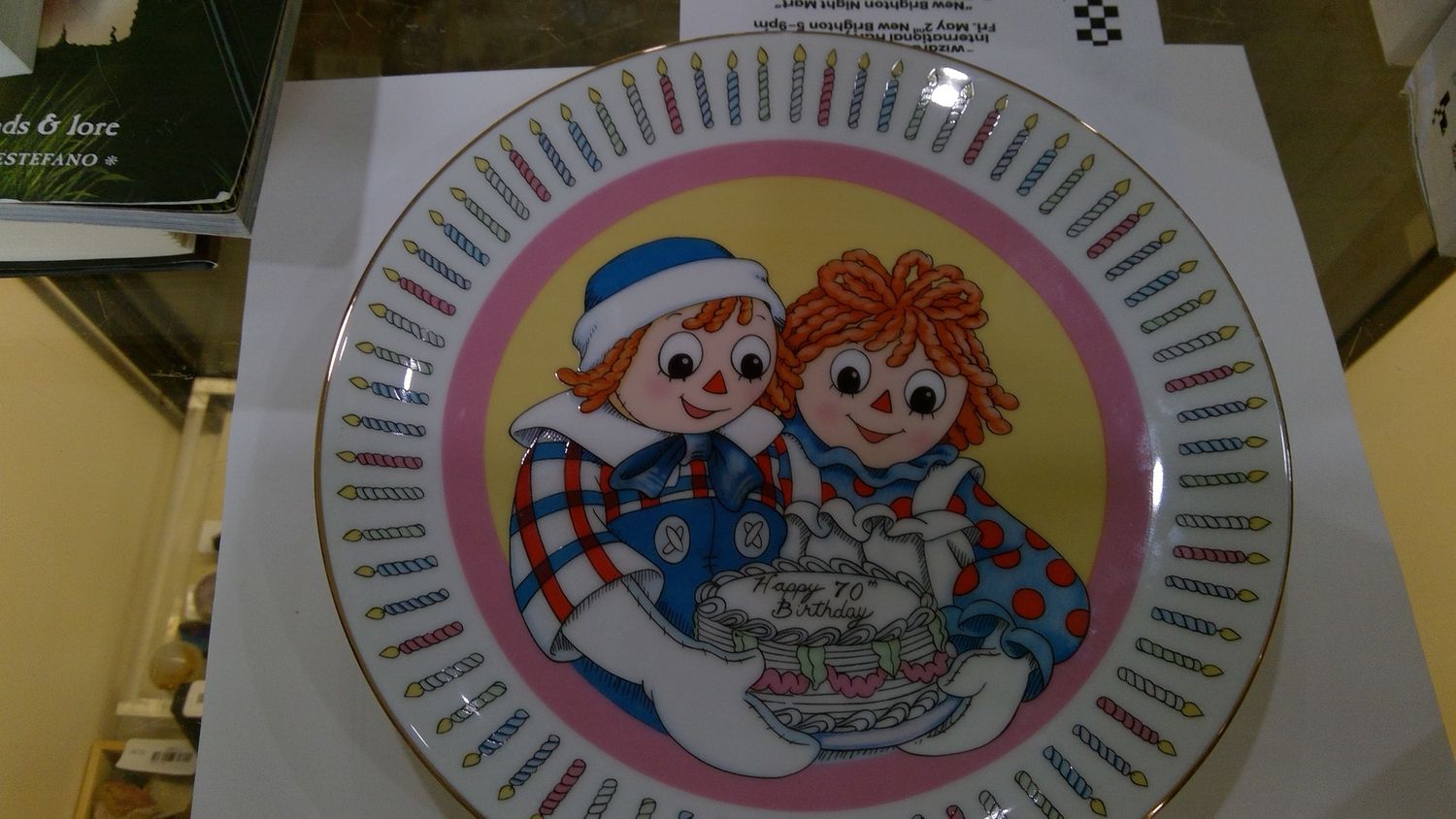Raggedy Ann and Andy happy 70th birthday plate