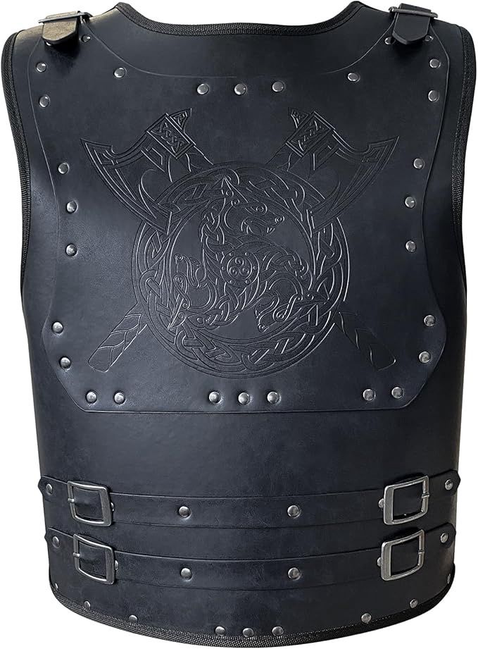 HiiFeuer Viking Warrior PU Leather Chest Armor, Retro Knight Leather Body Armor, Medieval Armor for LARP/Cosplay, Type: Axe Black