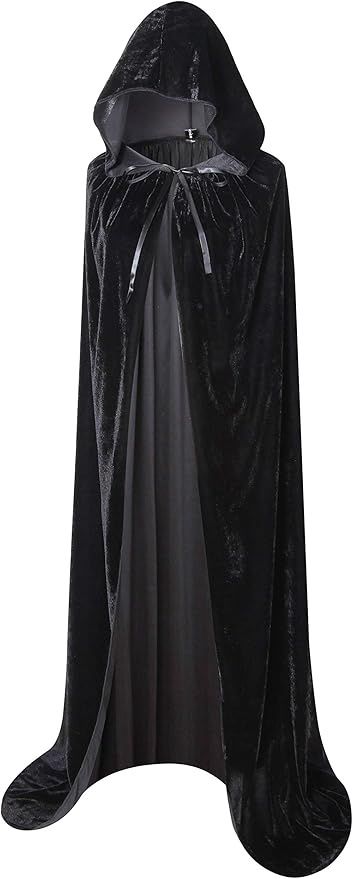 BIGXIAN Long Hooded Cloak Velvet Cape Witch Costume