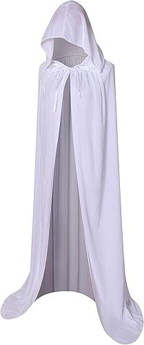 BIGXIAN Long Hooded Cloak Velvet Cape Witch Costume, Colour: White