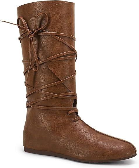 Mens Renaissance  Boots Faux Leather Mid Calf