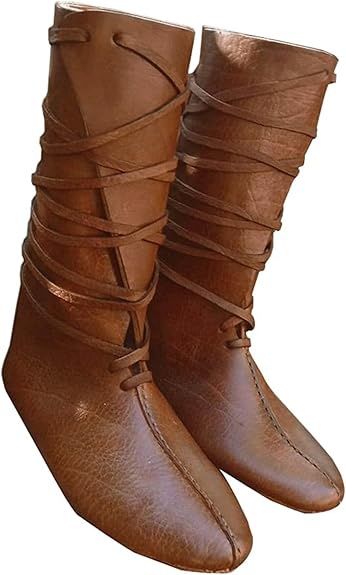 Mens Renaissance  Boots Faux Leather Mid Calf, Size: 11