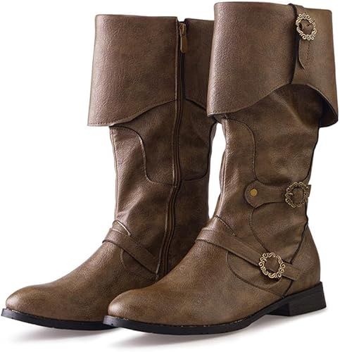 Men&#39;s Faux Leather Medieval Cosplay Boots, Size: 7.5