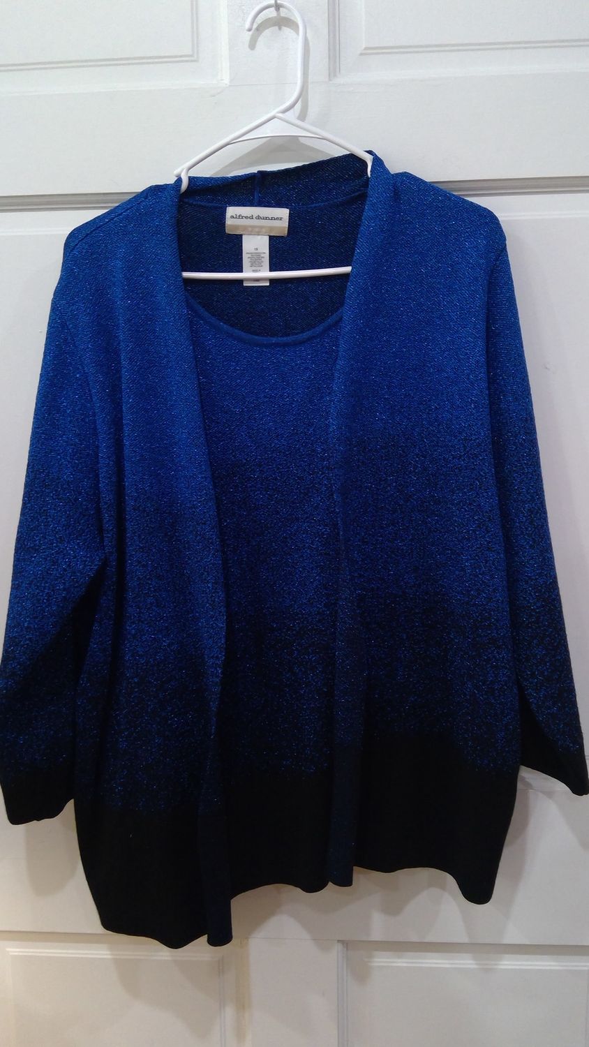 Alfred Dunner Womens Blue Metallic 2 Piece Sweater Set Tank Sparkle Party Size 1x