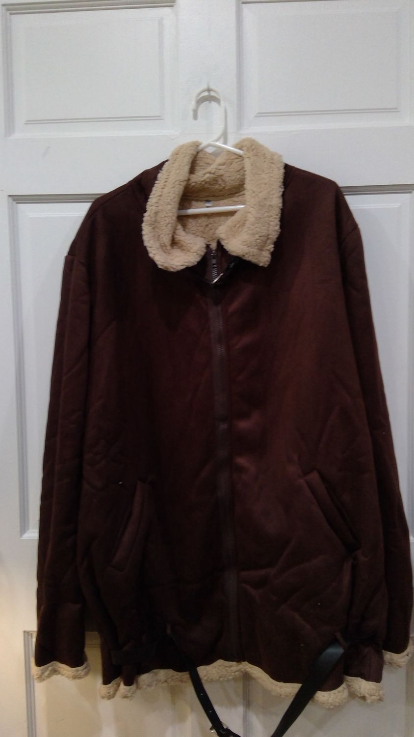 Suede Brown Womens Coat With Wool Size 5xl