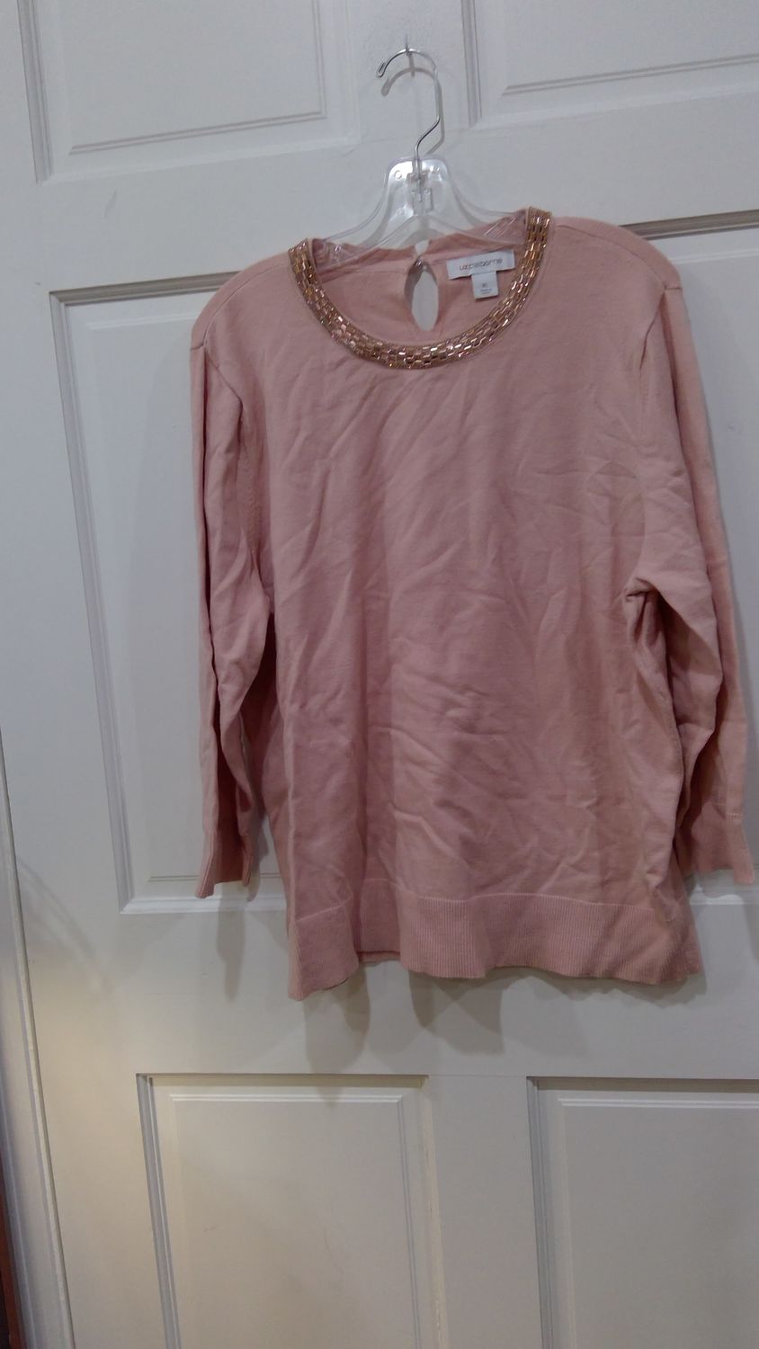 Liz Claiborne Sweater Rose Gold Jeweled Neck Size xl