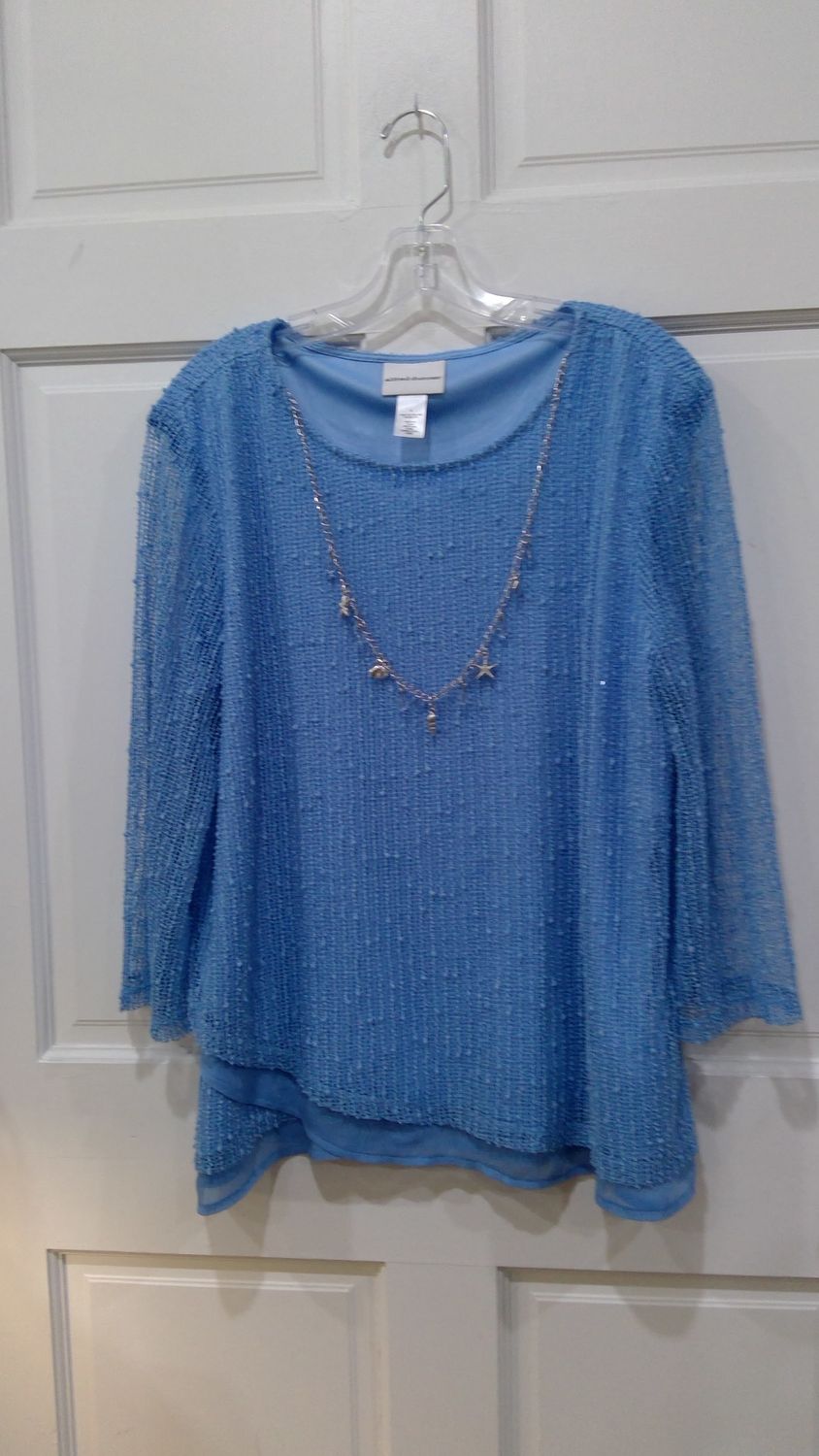 NWT  Alfred Dunner Blue Mesh Layer Tunic With Shell Neckline Size l