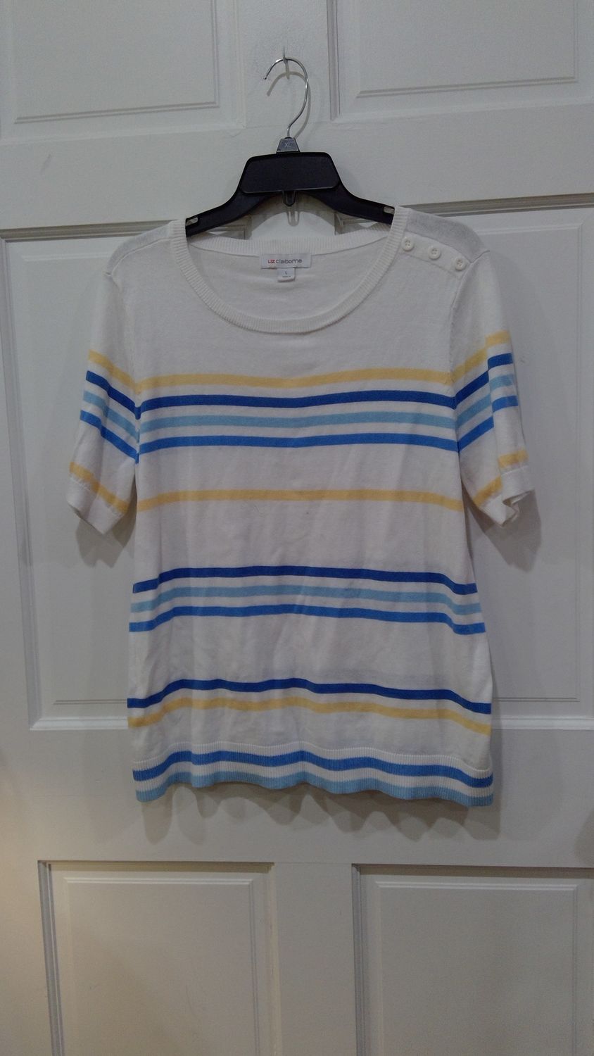 Liz Claiborne Womens White  Striped Pullover Sweater  Size  l