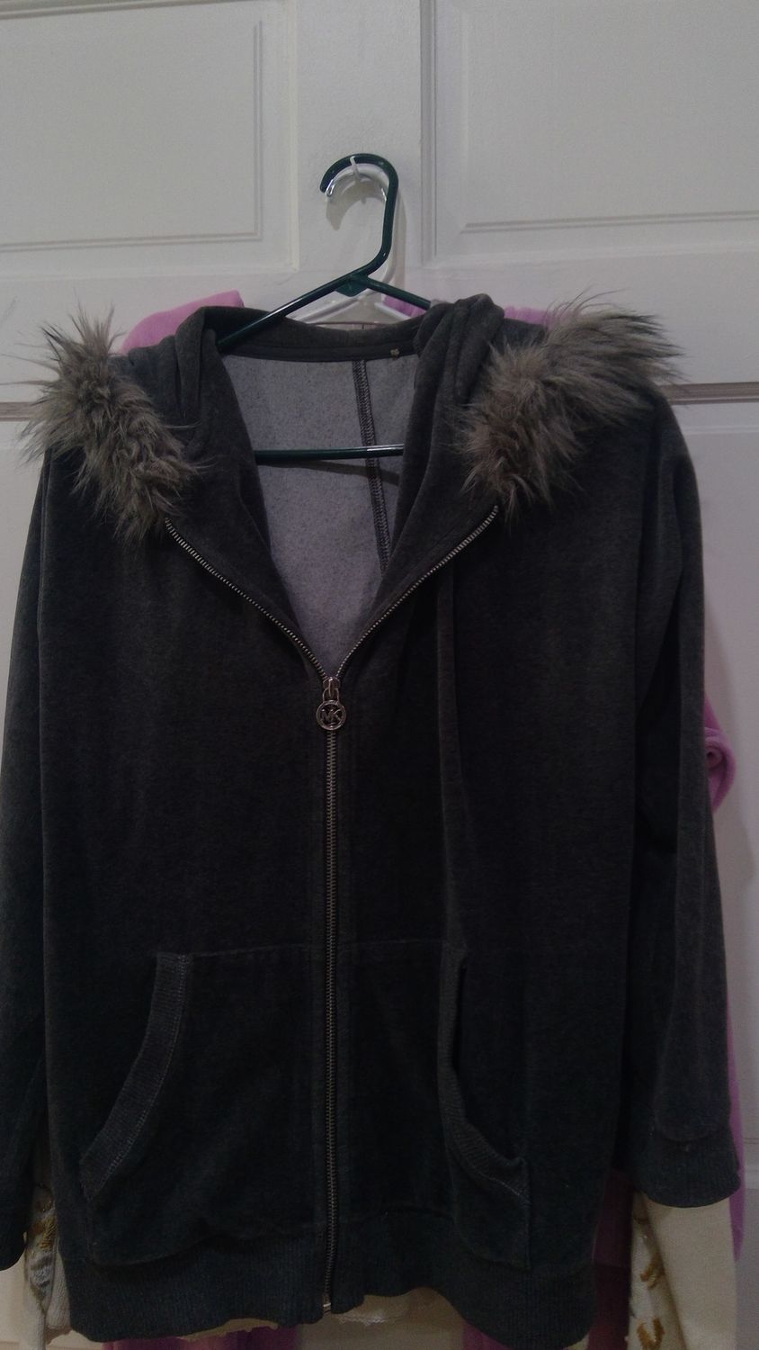 M. K.  Zip Coat with Fur Gray