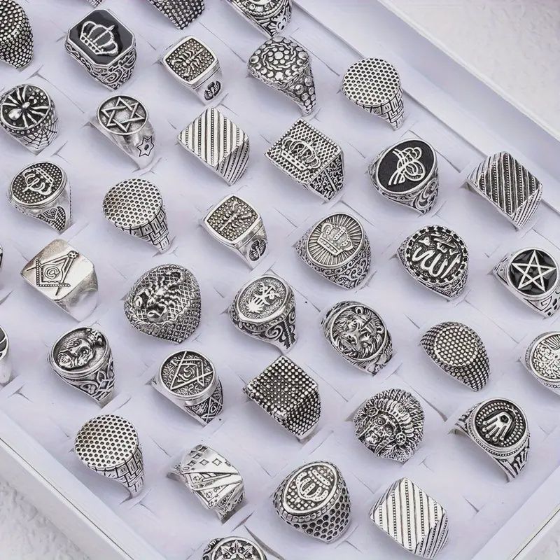 Men&#39;s Vintage Geometric Square Zinc Alloy Rings Symbol Rings