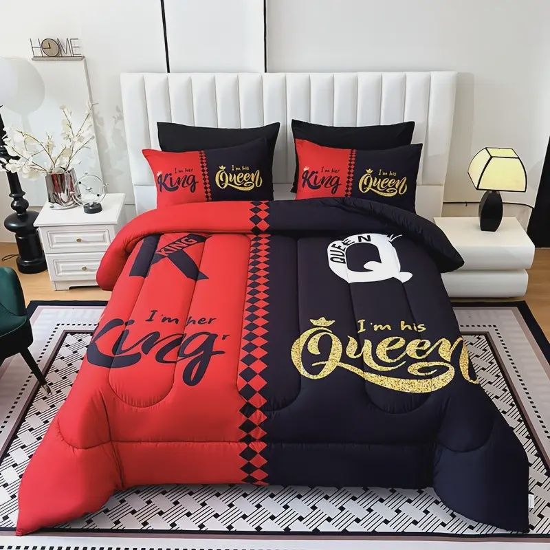 3pcs Super Soft Breathable Black Grey Red Color King &amp; Queen Bed Set