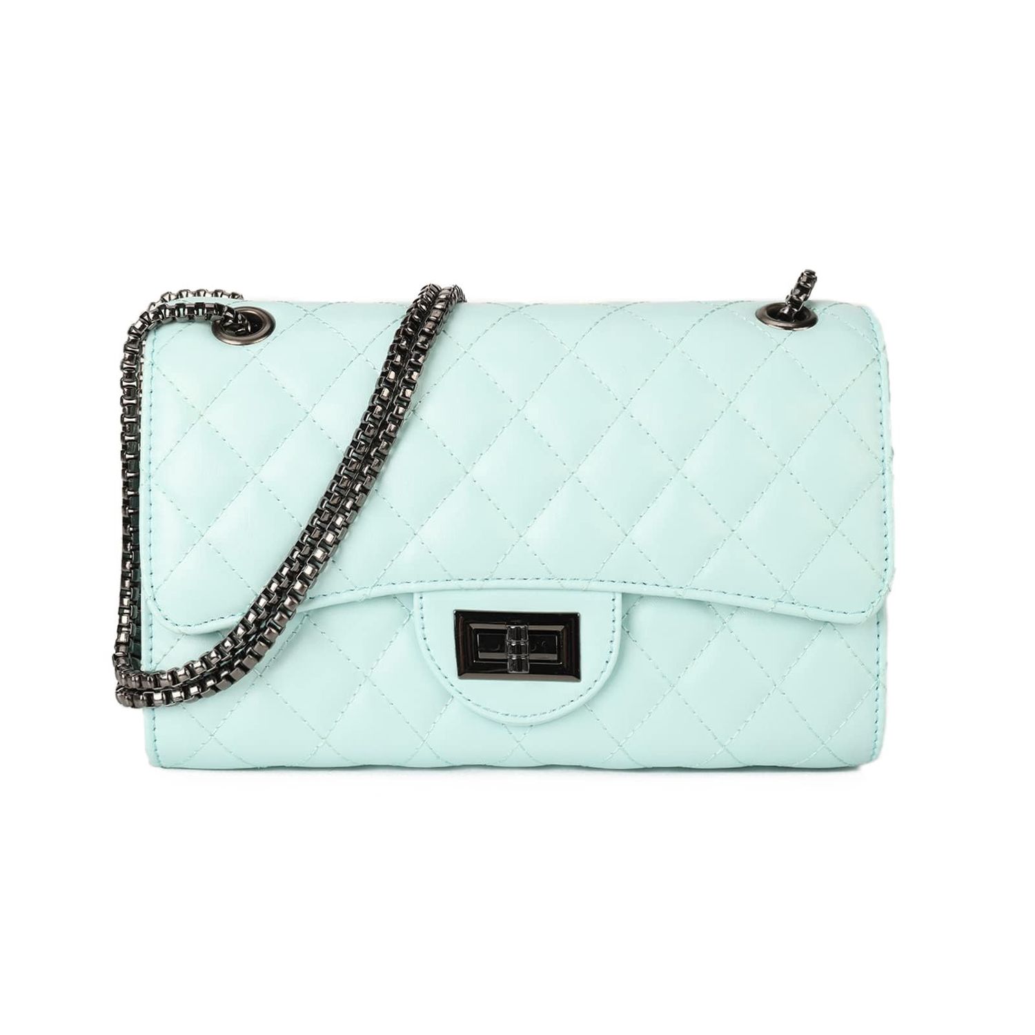 Mint Green Quilted Crossbody Purse with Chain Strap