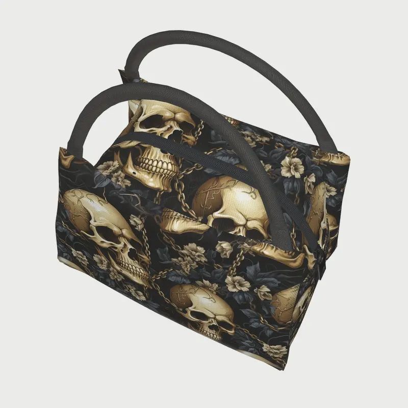 Golden Skull &amp; Floral Insulated Lunch Bag