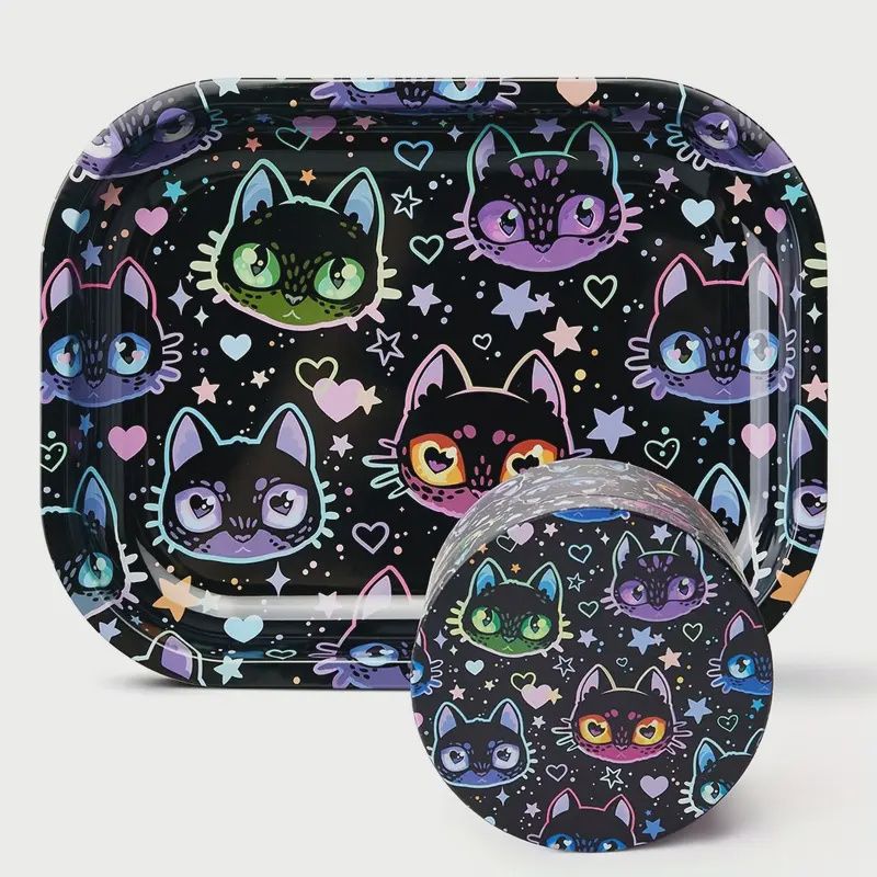 Cute Cat Design Metal Rolling Tray &amp; Grinder