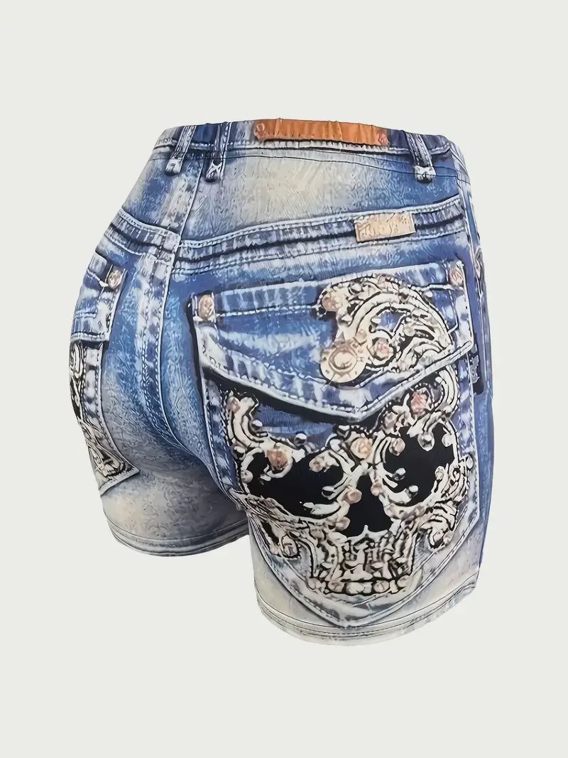 New Women&#39;S Skull Print Faux Denim 2X