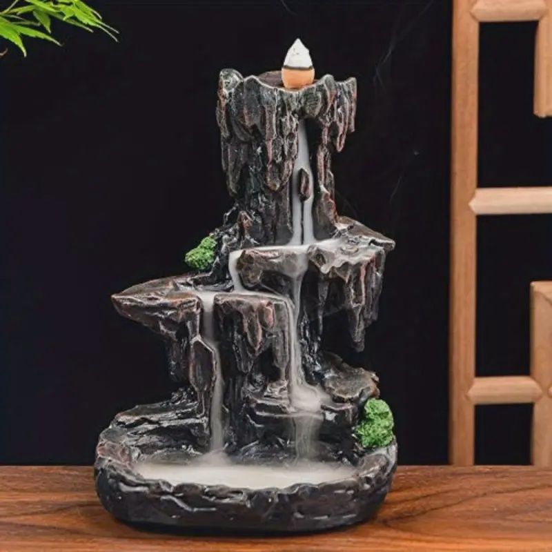 The Stone Brown Waterfall Mountain Tower Incense Burner