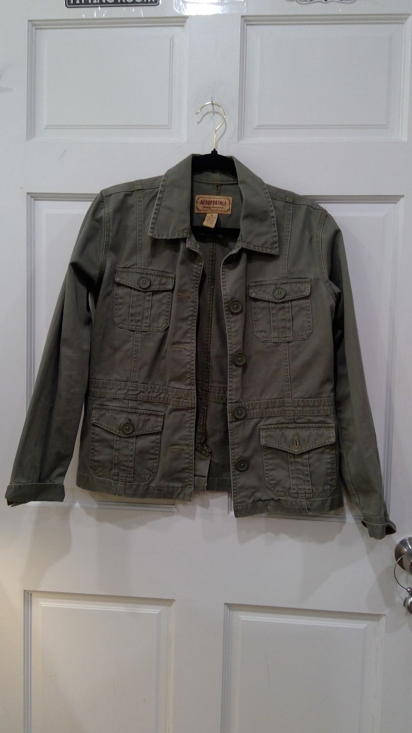 Aeropostale quality outerwear olive green Jean jacket with pockets size medium
