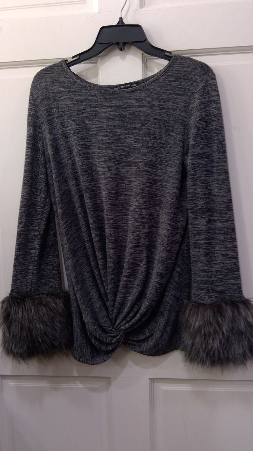 Boston Proper sweater gray with fur sleeves size small