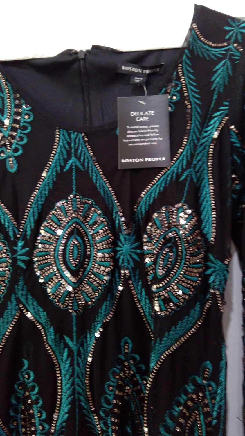 Boston Proper  elageant teal and sequenced black dress size 8