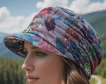 Trendy gray floral short brim cap newsboy hats women beret chemo cap