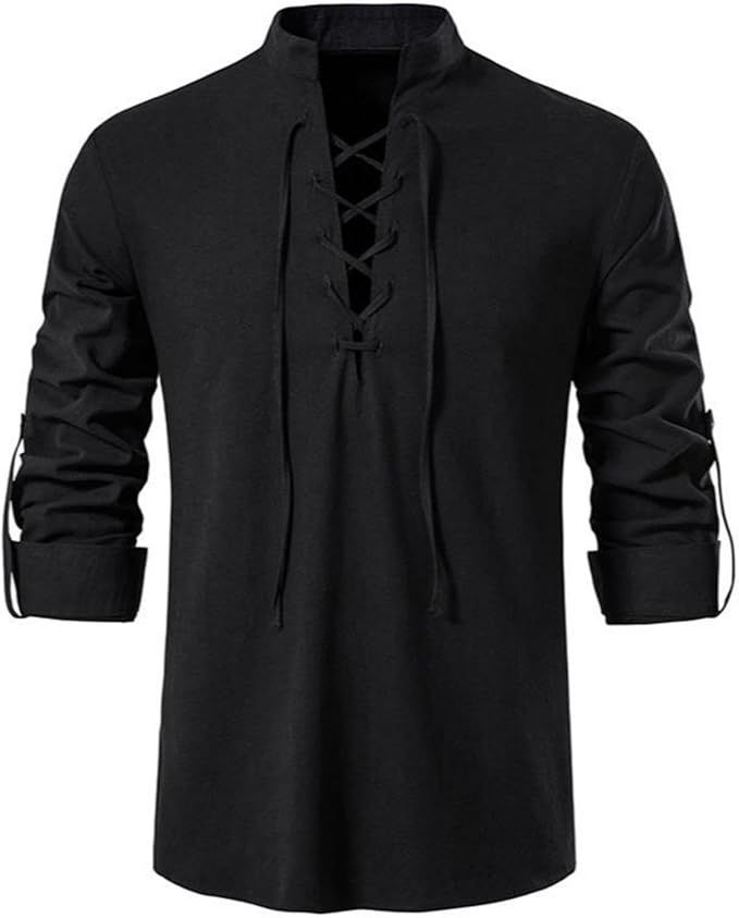 Men&#39;s Long Sleeve Renaissance Shirt, Colour: Black, Size: Medium