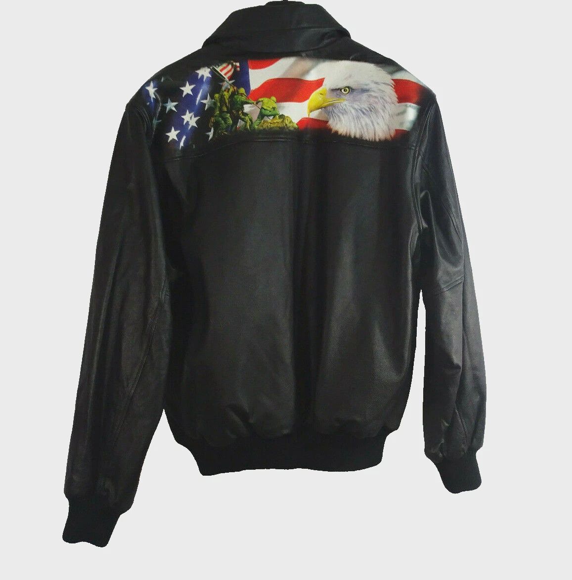 Bradford exchange Semper fi Black leather bomber Jacket size Large